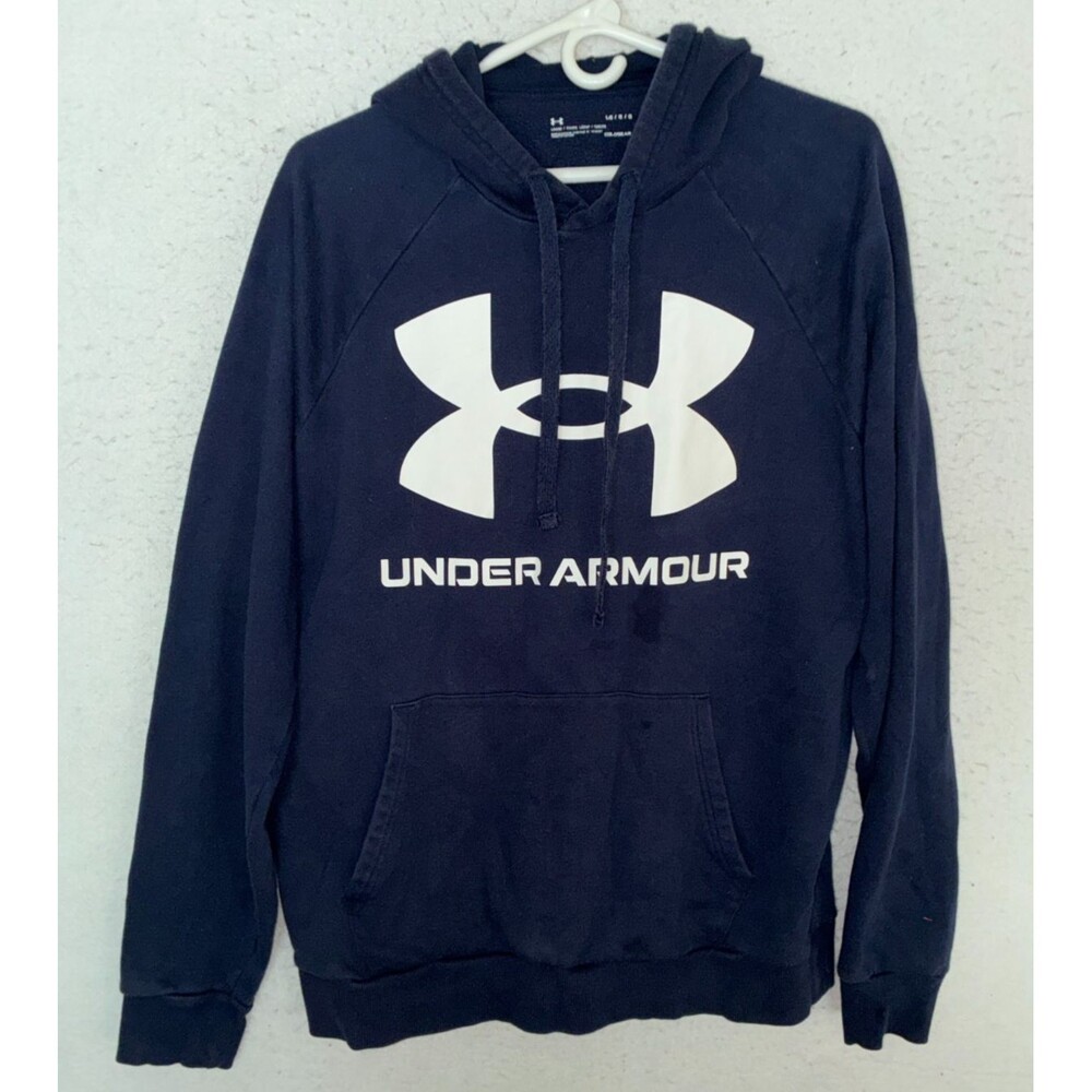 Men's Under Armour Coldgear Loose Fit Hoodie L Navy Blue Rival Fleece Sweatshirt
